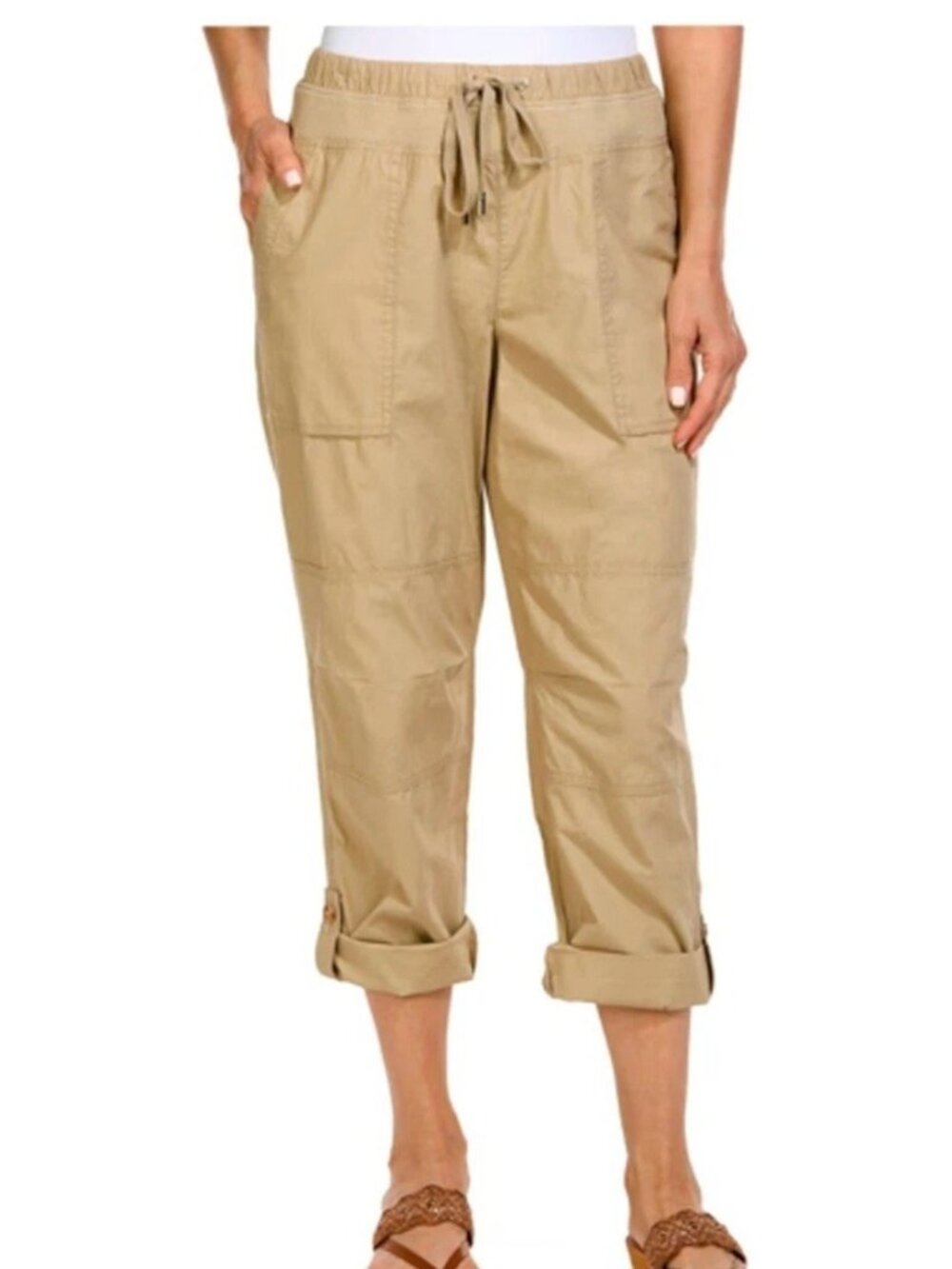 NWT Nautica Jeans Women's S Brown Capri Pants Cuffed Hem